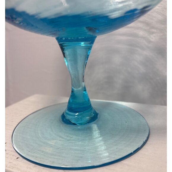 Aqua Blue Swirl Glass Goblets Vase Centerpiece Empoli Style Huge 10" Hand Blown - Picture 5 of 10